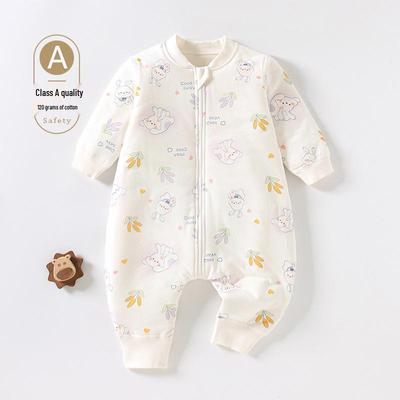 Autumn-Winter Quilted Cotton Baby Sleeping Bag with Zipper & Long Sleeves, Anti-Kick Design, Split-Leg Style (120g).