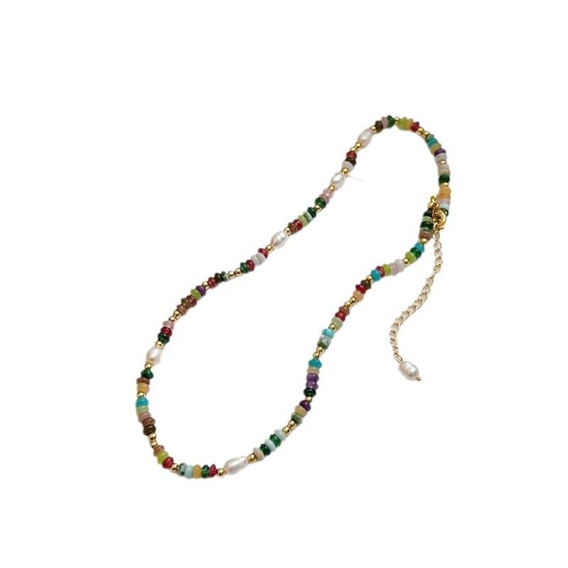 Natural Stone Necklace for Women. Colorful Glass Bead Sweater Style. Light Luxury, Niche, Versatile and High-end Collar Chain.