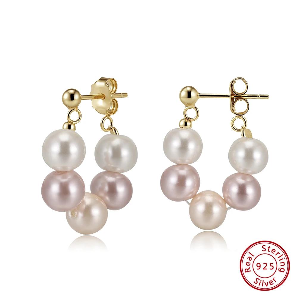 ORSA JEWELS Elegant U-Shaped Shell Pearl Hoop Earrings for Women 925 Silver Pearl Beads Earrings Party Luxury Jewelry PSE08