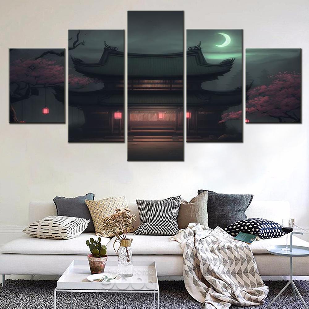 Canvas Wall Art for Home Decor Nordic Poster Japanese Landscape Picture Print Artwork Living Room Interior Art Work 5 PCs No Frame