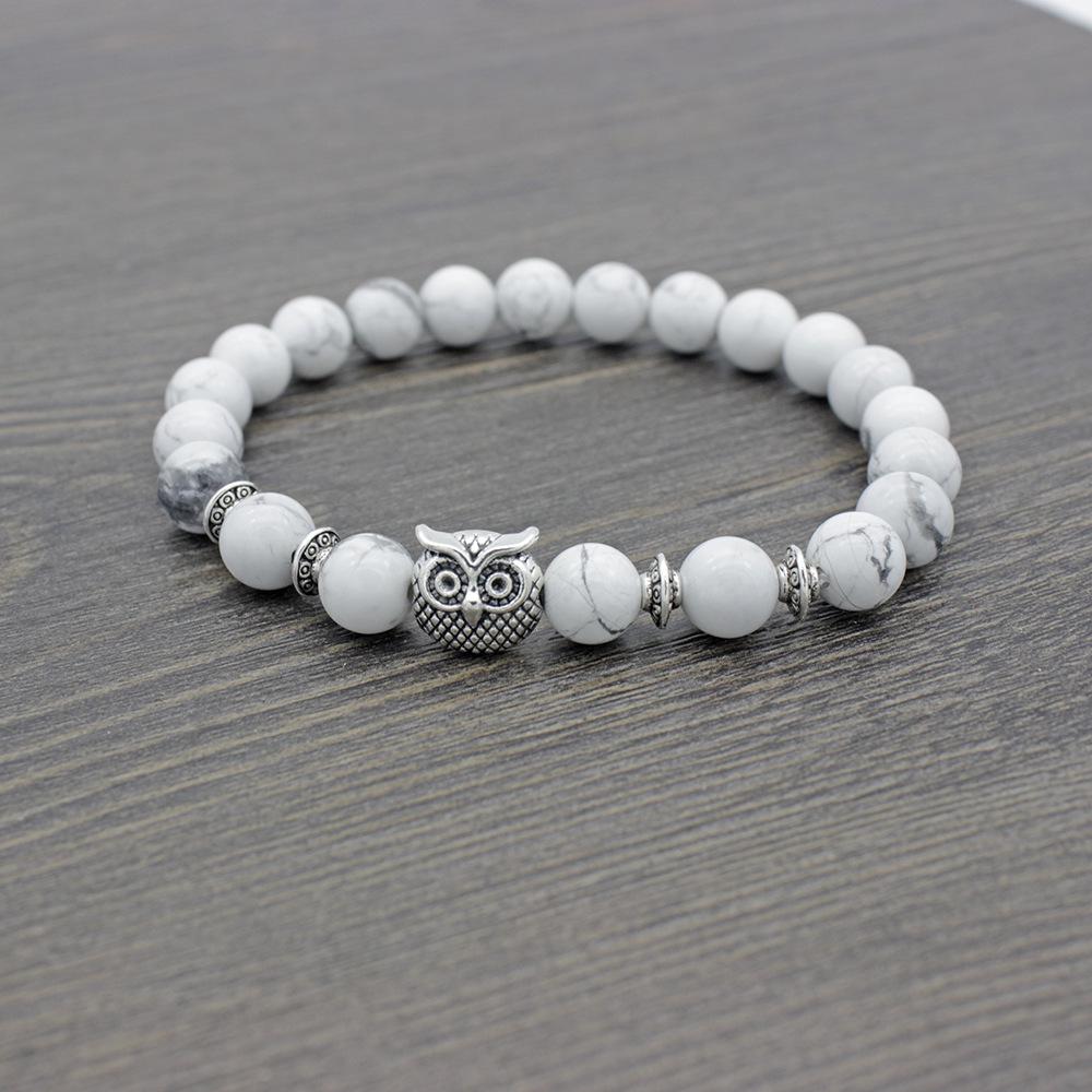 8MM White Turquoise Owl Bead Bracelet - Popular European & American Style