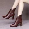 Sexy Damen Stiefel Herbst und Winter V-Ausschnitt Hohe Absätze Knöchelschuhe Stiefel Leder Stiefeletten Feminina Frau Hochzeitsfeier Schuhe
