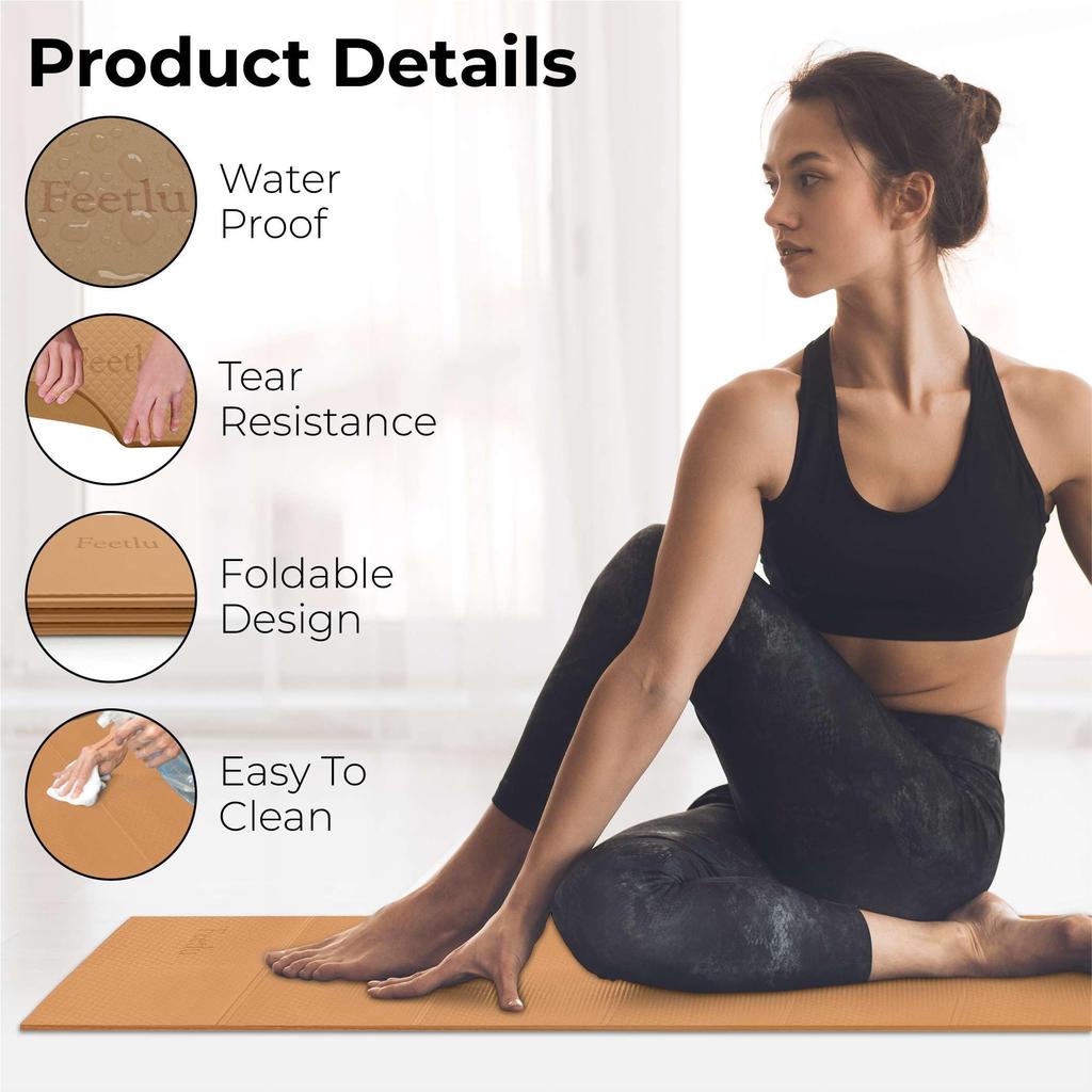 Foldable Yoga Mat 6mm Lightweight and Easy To Store for Travel Foldable Exercise Mat for Home Floor Exercises - Thickness, - Non-slip Yoga, Pilates,