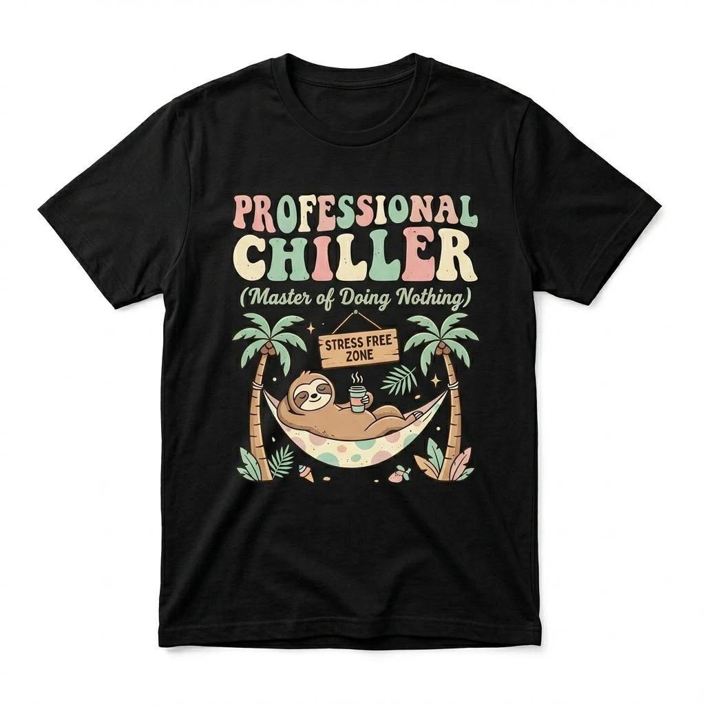 Funny Professional Chiller Sloth T-Shirt - Master of Doing Nothing Retro Graphic XXXL