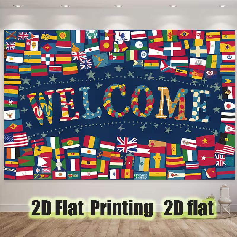 

2D Global Country Flags Welcome Photo Booth Background Cloth 47.2x31.5inch/120*80cm