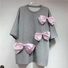 3D Bowknot Solid Cotton T-Shirt Frauen Süße Strass O-Ausschnitt Kurzarm Shirts Weibliche Neue Frühlingsmode Design Tops