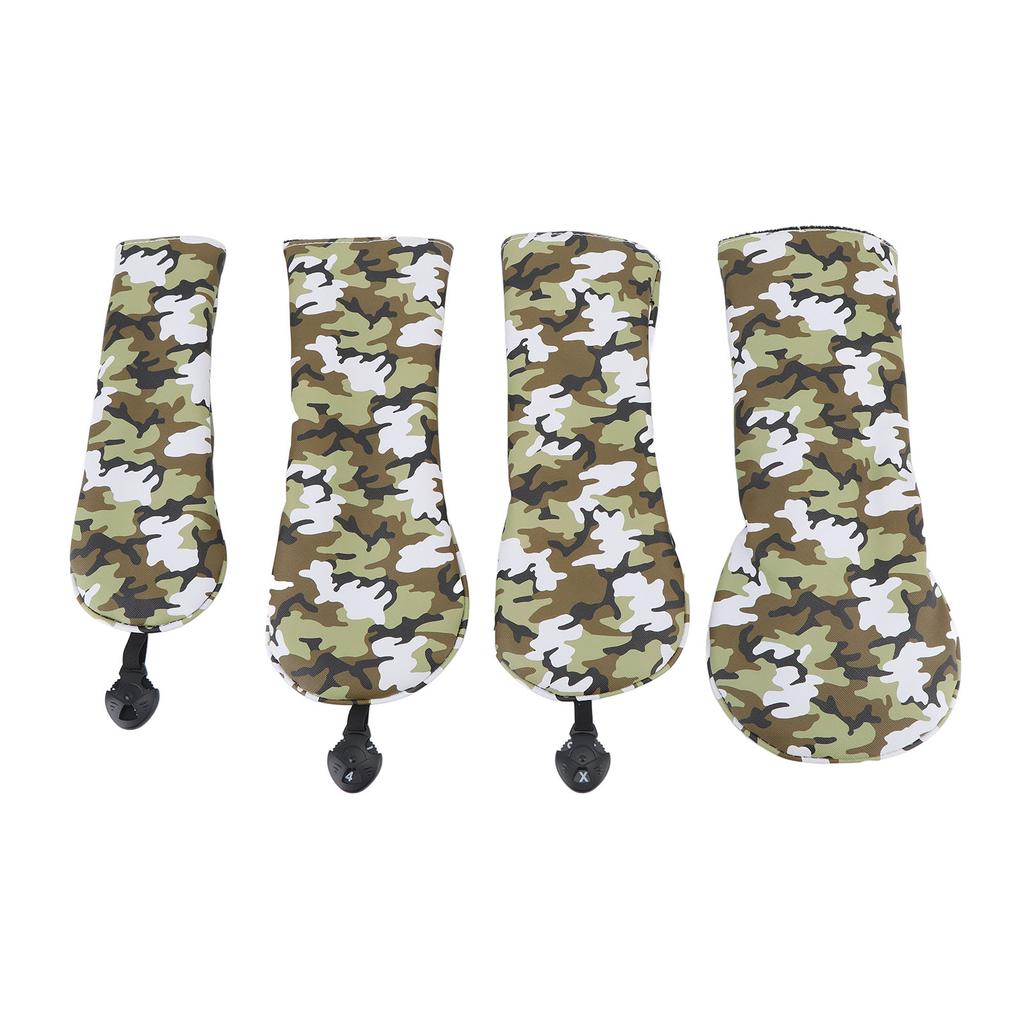 4Pcs Golf Club Head Cover PU Thick Plush Wear Resistant Golf Putter Cover with Number Board Camouflage Green
