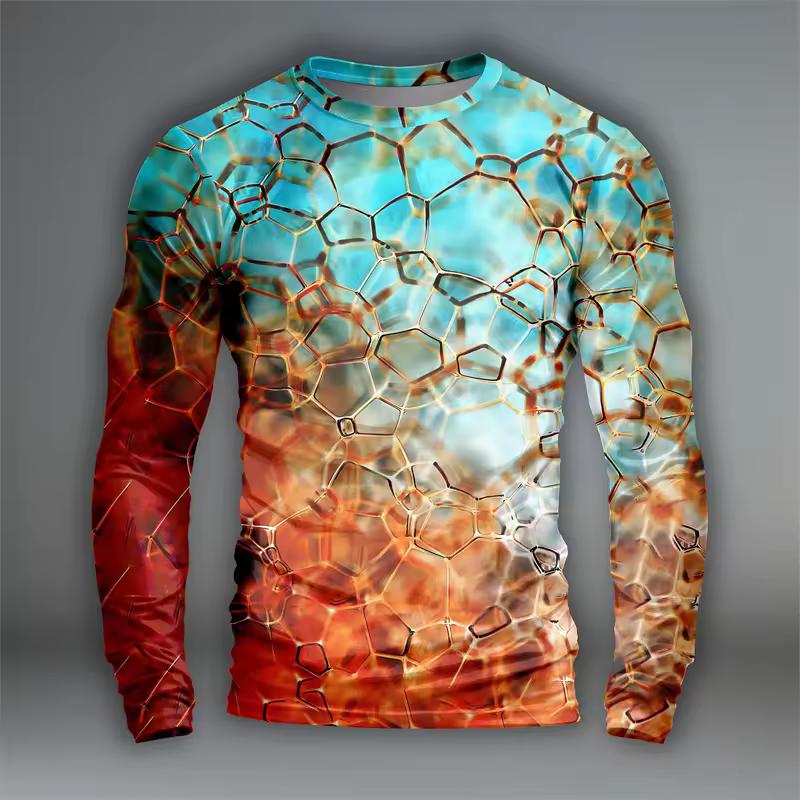 Circle T-shirts Men's Clothing Long Sleeve O-neck Oversized T Shirts 3D Printed Colorful Stone Design Sense Tops