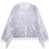Giacca da Donna Oversize con Frange di Paillettes Manica Lunga Zip-Up Casual Streetwear Blazer da Festa