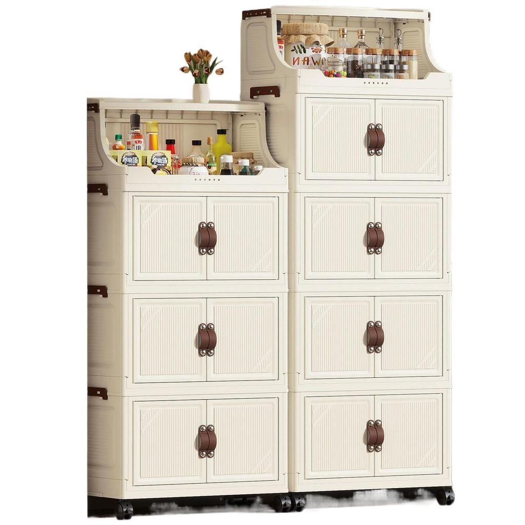 Multi-Layer Folding Bookcase with Wheels - Double Door, Moisture-Proof, Large Capacity, No Assembly Required.
