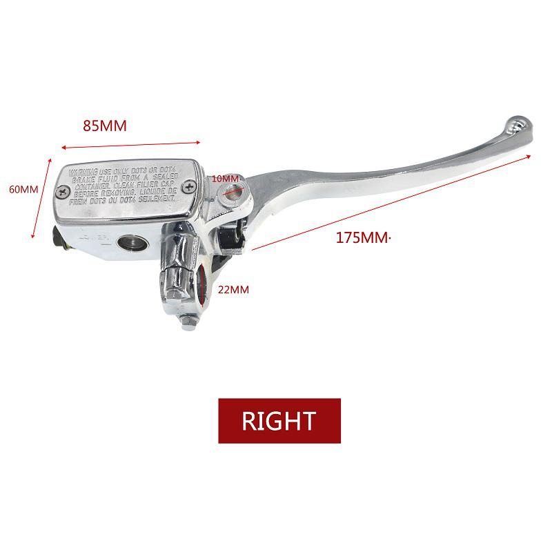 7/8" 22mm Front Motorcycle Hydraulic Brake Pump Master Cylinder Silver Left Right Disc Brake Lever Universal w/ Brake Switch M10