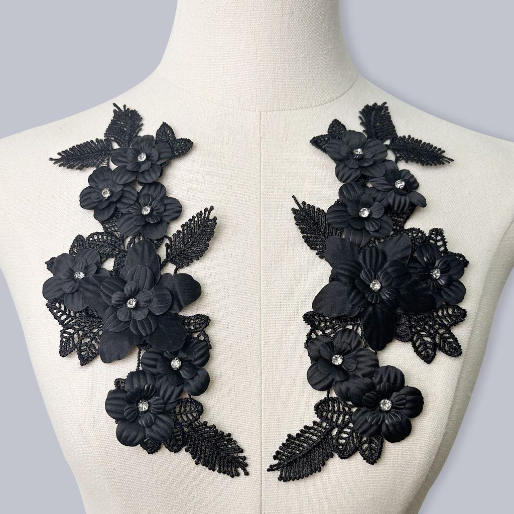 Polyester Lace Pair Flower, Flower Piece Bead Diamond Lace Cloth Sticker Headscarf Women'S Clothing Children'S Clothing Diy Jewelry Accessories