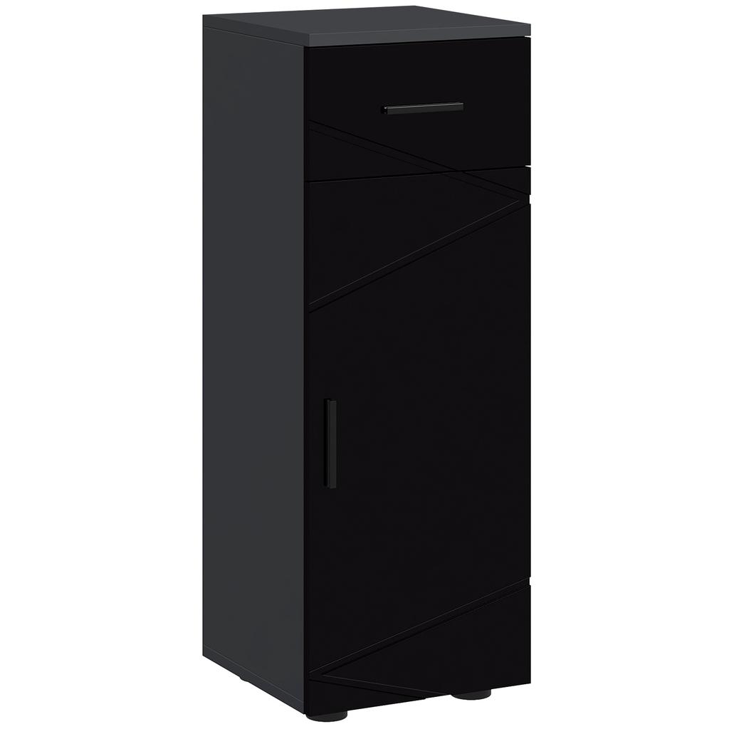 Bathroom Cabinet in Chipboard with Drawer and 2-Level Adjustable Cupboard, 30x30x82 cm, Black and Grey