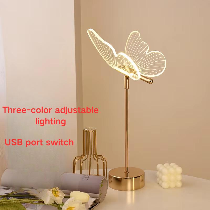 Light Luxury Modern Minimalist Acrylic Metal Butterfly Table Lamp Ambient Night Light Bedroom Girls' Room Bedside Decoration