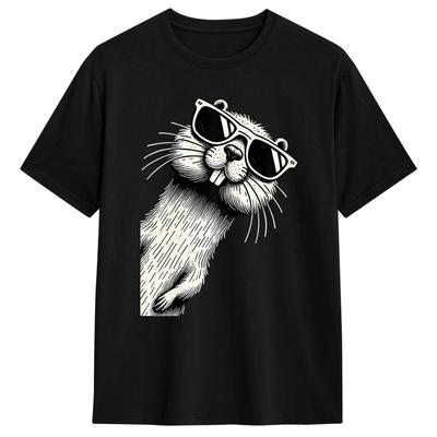 Unisexs T Shirt Funny Beaver Wearing Sunglasses Cool Beaver T Shirts Trending Beach Tees Streetwear Pure Cotton Tops Gift