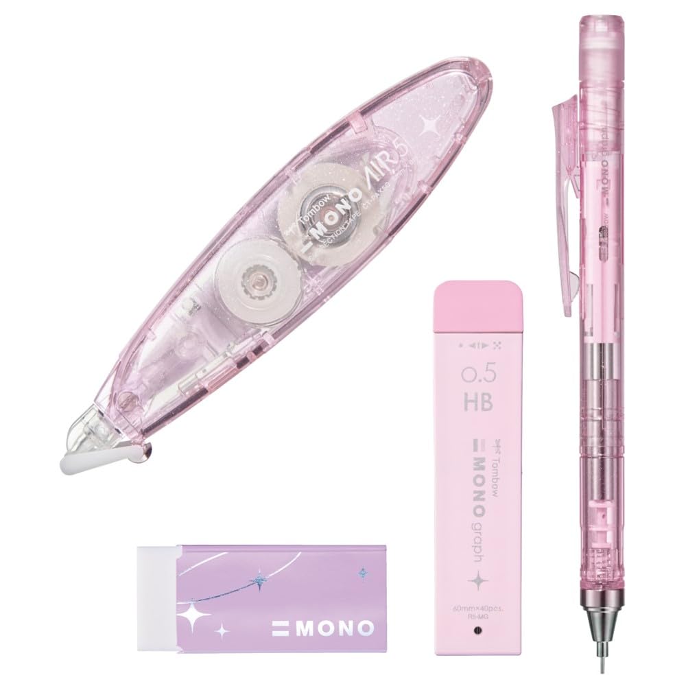 

Tombow MONO Канцелярский набор Shimmer Rose, набор для коррекции механического стержня, Издание, Розовый, 4 шт. (Карандаш 0,5 мм, стержни, ластик, скотч) PCC-443DAZ