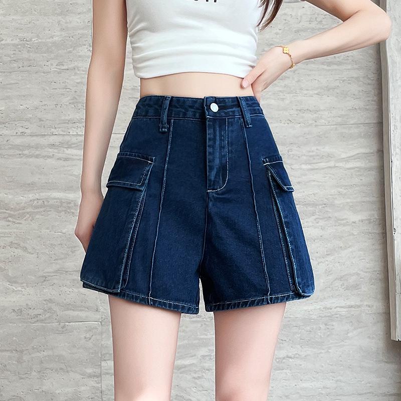 

Women s High Waist Denim Overall Shorts - Casual, Slimming, Versatile Summer Hot Pants L джинсовый синий