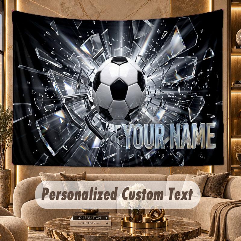 Soccer (225) Theme Wall Tapestry Customized With Name Text Personalized Hanging Tapestry For Bedroom Living Room Decor
