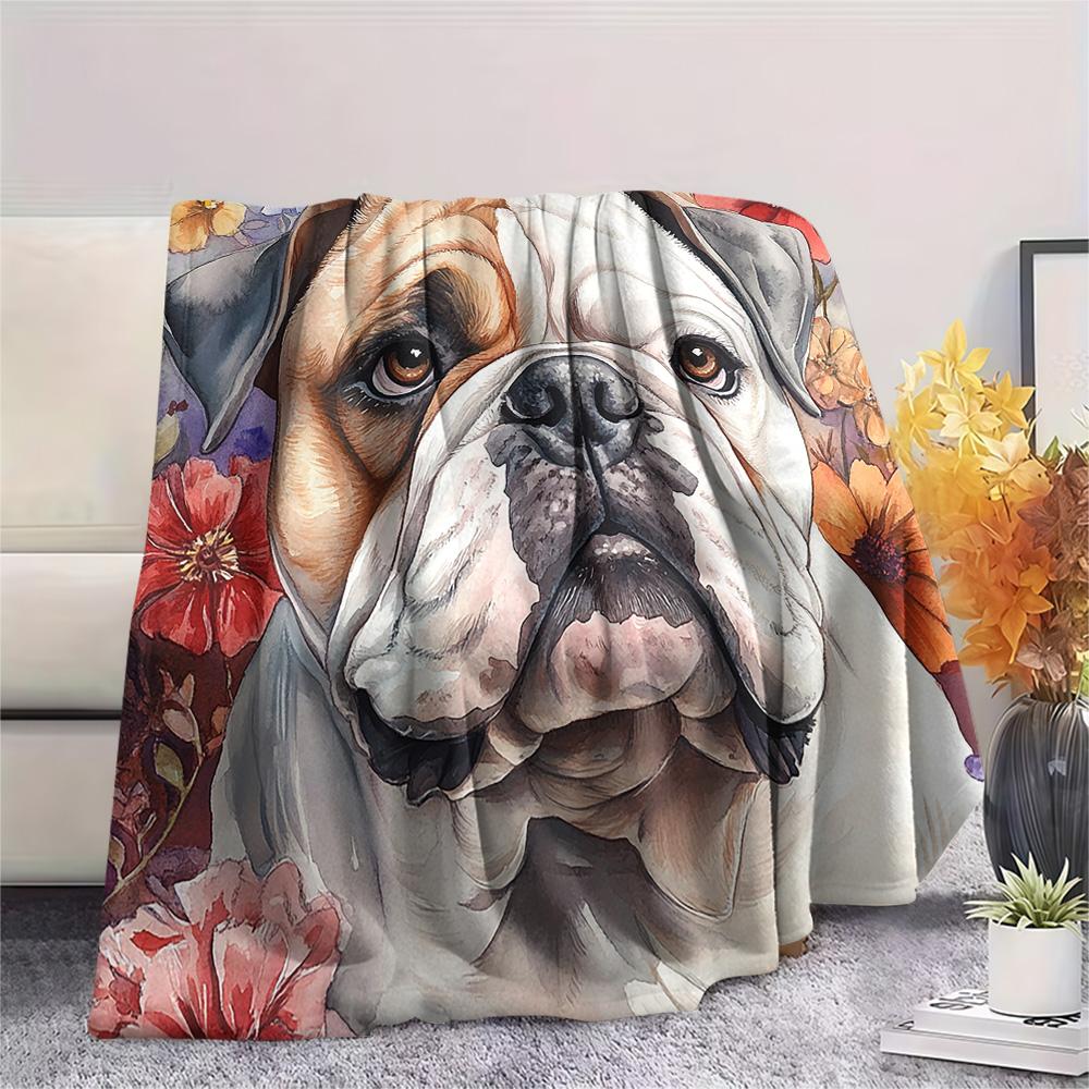 Bulldog Print Flannel Blanket, High quality Comfortable for All Seasons, Home Decor, Warmth and Comfort, Perfect for Christmas Gifts