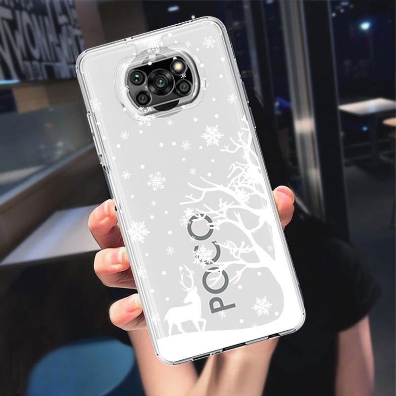 Clear Case For Xiaomi Mi Poco X3 NFC M3 Pro F3 F1 11 Lite 12 Redmi Note 10 9S 8 7 9 Soft Phone Cover Merry Christmas