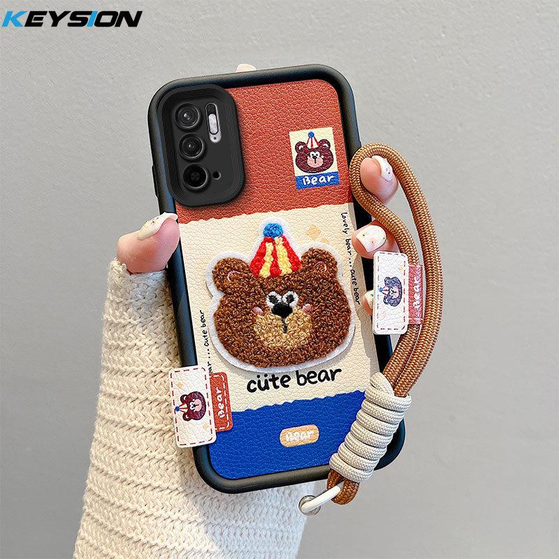 

KEYSION Мультяшный милый плюшевый чехол с вышивкой для Redmi Note 10 5G со шнурком, силиконовый противоударный чехол для телефона Xiaomi POCO M3 Pro 5G for POCO M3 Pro 5G