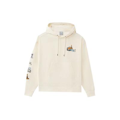 Li-Ning Skateboard Series Fun Pattern Print Loose Pullover Hoodie Men Tops Off-White AWDS177-3