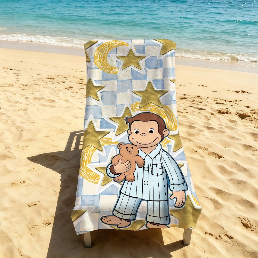 C-Curious Towel Cute For Outdoor Camping Cartoon Beach Towel George Super Absorbent Quick-Drying Summer Towel