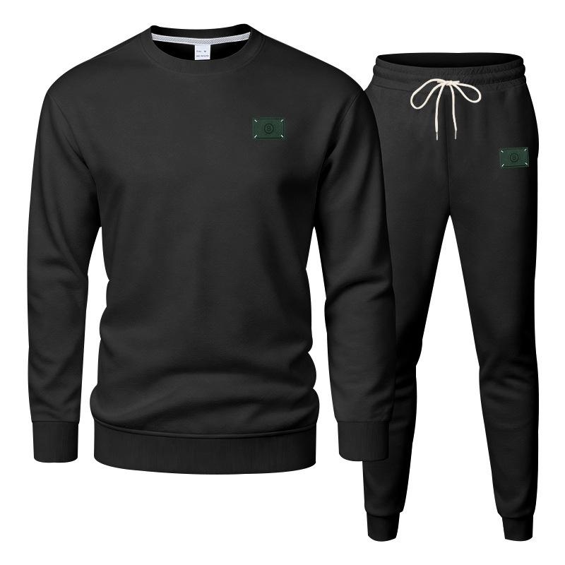 Autumn/Winter Heavyweight Men's Oversized Fleece-Lined Casual Sports Crewneck Sweatshirt Set