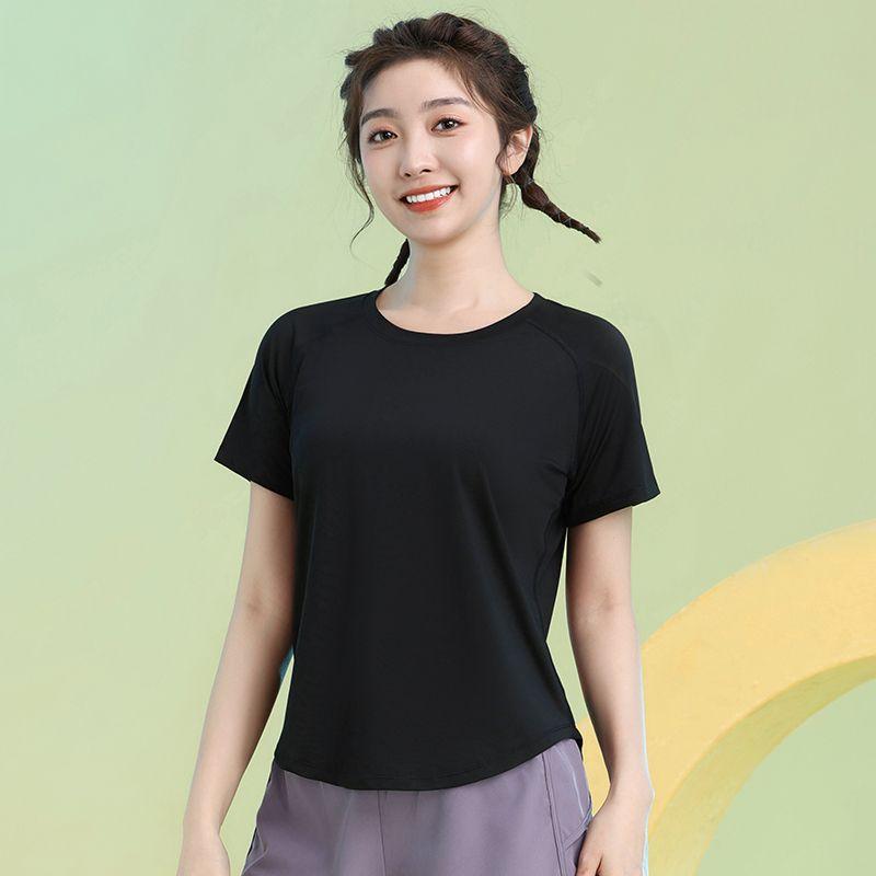 

Light Thin and Loose Yoga Clothes Women s Short-Sleeved Sports T-shirt Professional Morning Jog Suits Breathable Quick-Drying Top 2025 New Arrival Black short sleeve M