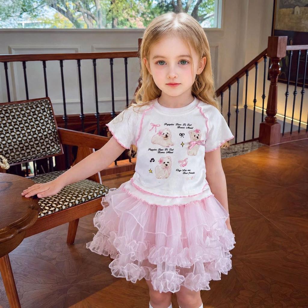 Girls Summer Lightweight Cartoon Short Sleeve T Shirt Cute Princess Top