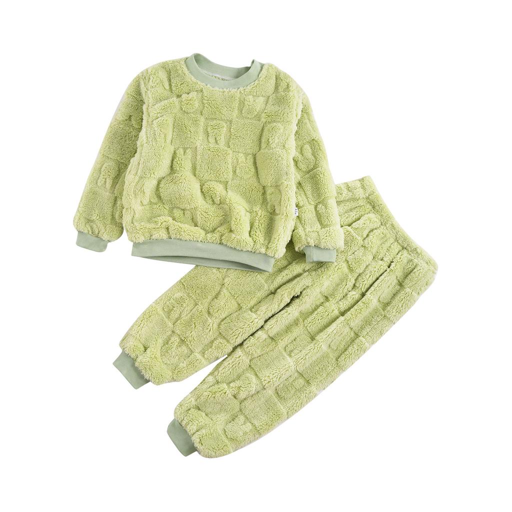 Kids Boys Girls Flannel Pajamas Set Casual Homewear Sleepwear Long Sleeve Tops with Pants Outfits