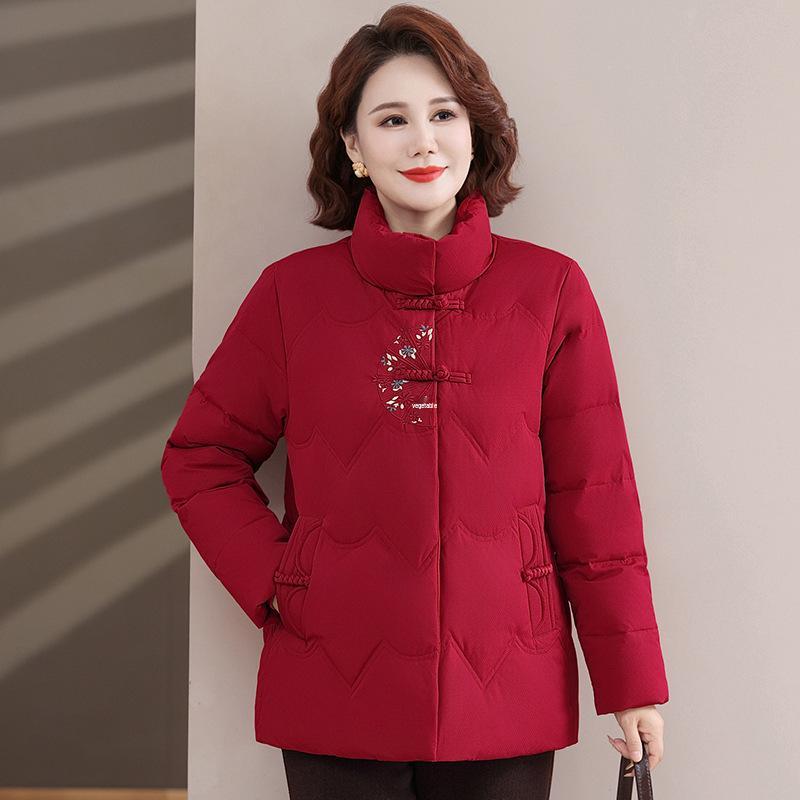 

Бренд Мама 2025 Женское короткое зимнее пальто: Толстый теплый утиный пух, свободный крой, китайский стиль XL