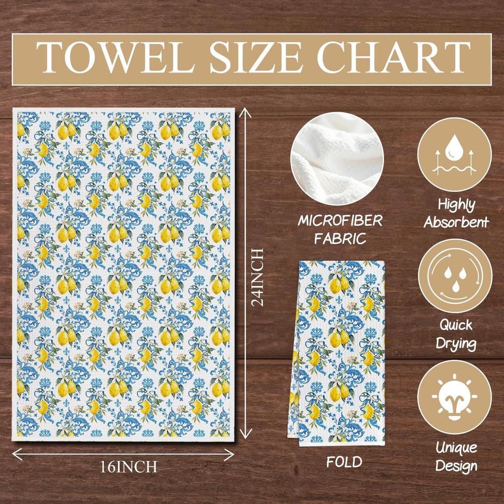 Italian Mediterranean Lemons Kitchen Towels, Capri Amalfi Coast Lemon Party Decorative Dish Tea Hand Towels for Kitchen Bathroom Decor,16x24 Inch Set