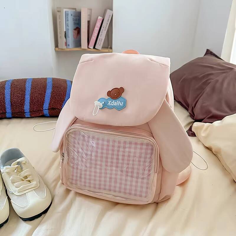 New Cute Bow Rabbit Ear Ita Backpack Sweet Girl Transparent Rucksack Fashion Women's Large Capacity Student DIY Display Knapsack