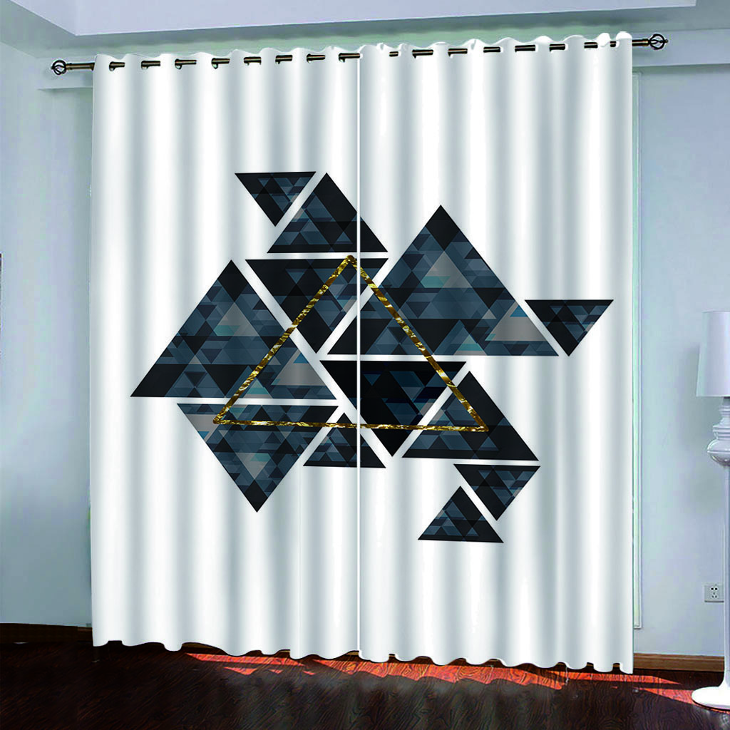 

Curtains for living room 2 pieces Fashion Art Geometric Triangles 3D Shading Window Curtain for Bedroom Decor Hook W70xH160cmx2&Grommet Top