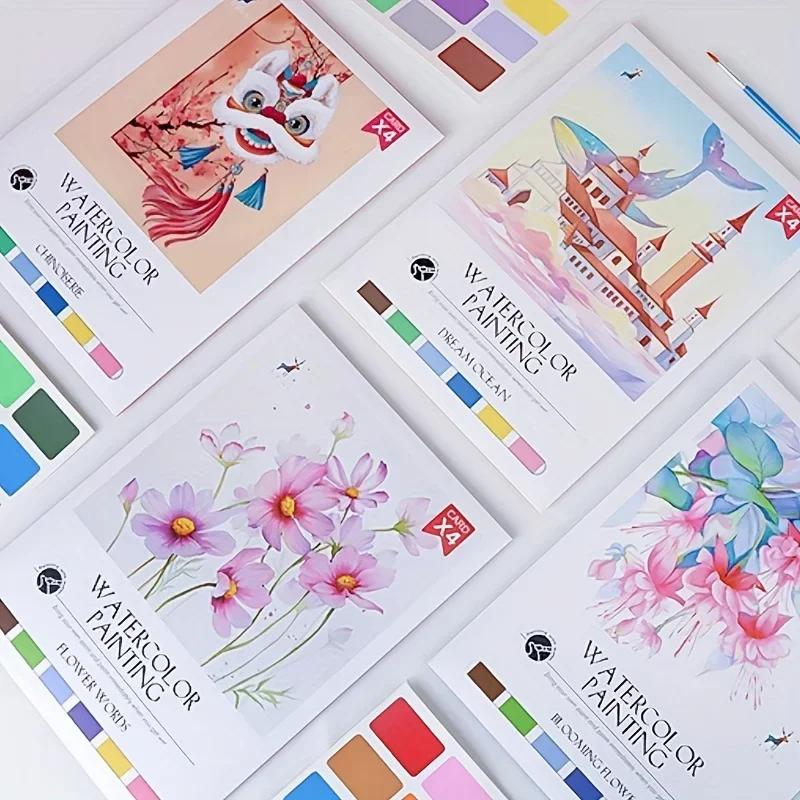 Stress Relief Watercolor Coloring Notebook Set DIY Anxiety Reduction Art Painting Kit Ideal Gift School Supplies English Books