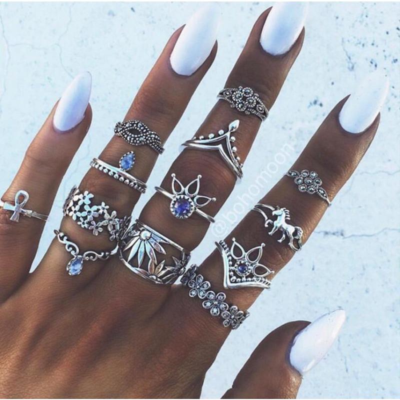 New European and American vintage ring set Water drop geometric women's joint tail ring