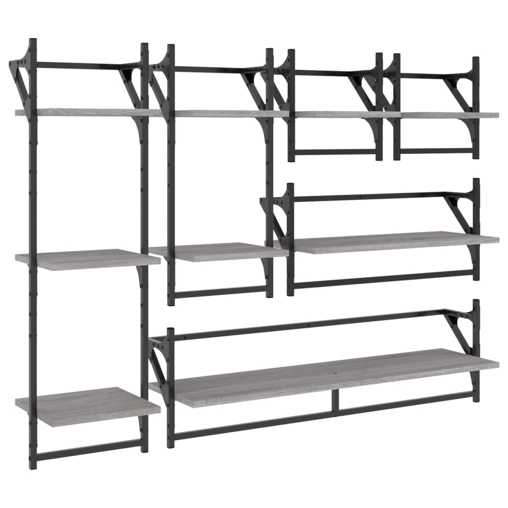6 Piece Wall Shelf Set with Bars Grey Sonoma Particleboard