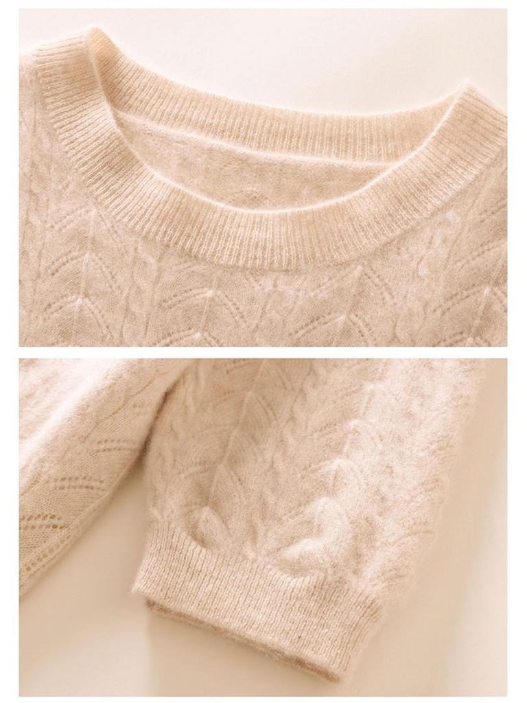 Women's Short Sleeve Round Neck Cashmere Sweater - Thin, Solid Color, Versatile Knit