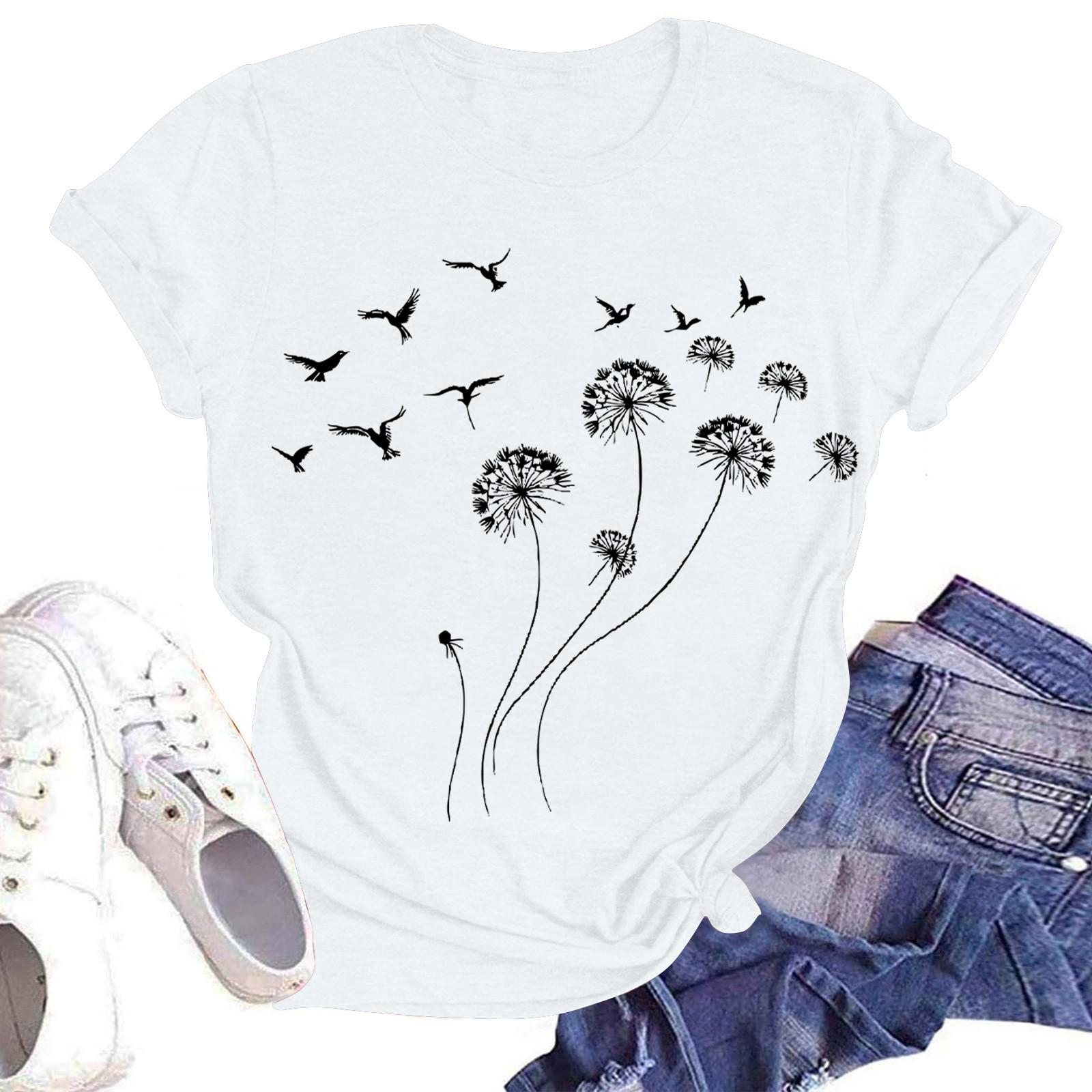 

Жіноча повсякденна модна вулична тонка футболка з коротким рукавом і квітковим принтом XL білий