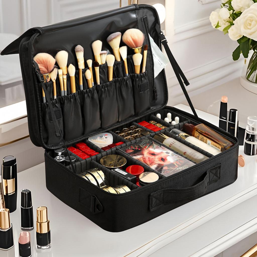 Makeup Case Large Makeup Bag Professional Train Case Travel Cosmetic Organizer Brush Holder Waterproof Makeup Artist Storage Box