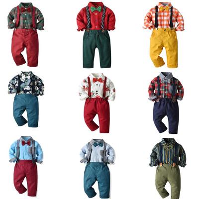 Conjunto de Camisa de Algodón de Manga Larga y Peto Otoñal para Niños de Un Año - Edición Navidad