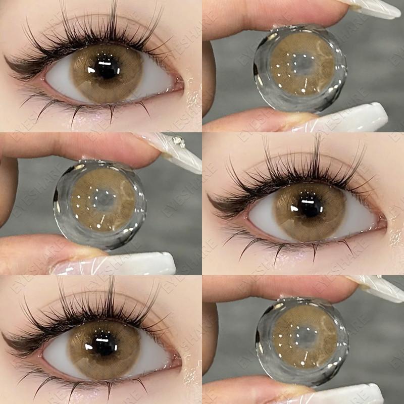 EYESHARE 1 Pair Colorful Contact Lenses 0.00~ -6.00 Myopia Prescription Brown Natural Lenses Yearly Beauty Pupils