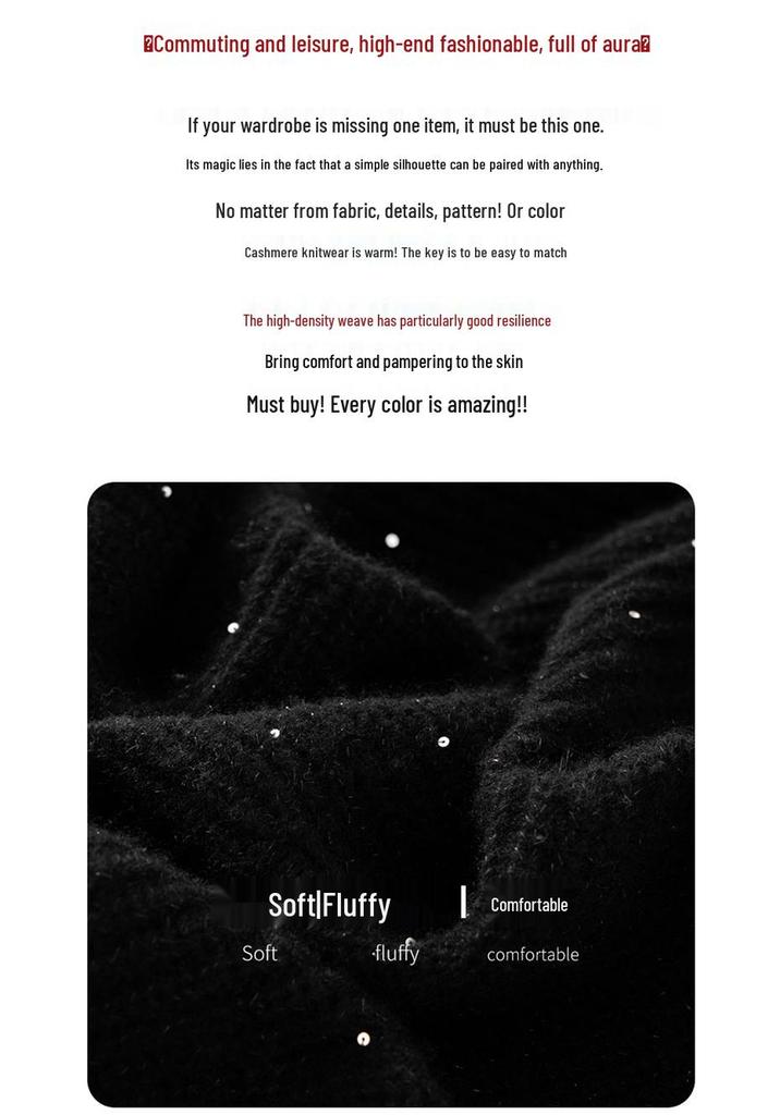 Women's Thickened Cashmere Sweater with Scissor Collar and Sequin Detail - Autumn/Winter Knitted Base Layer