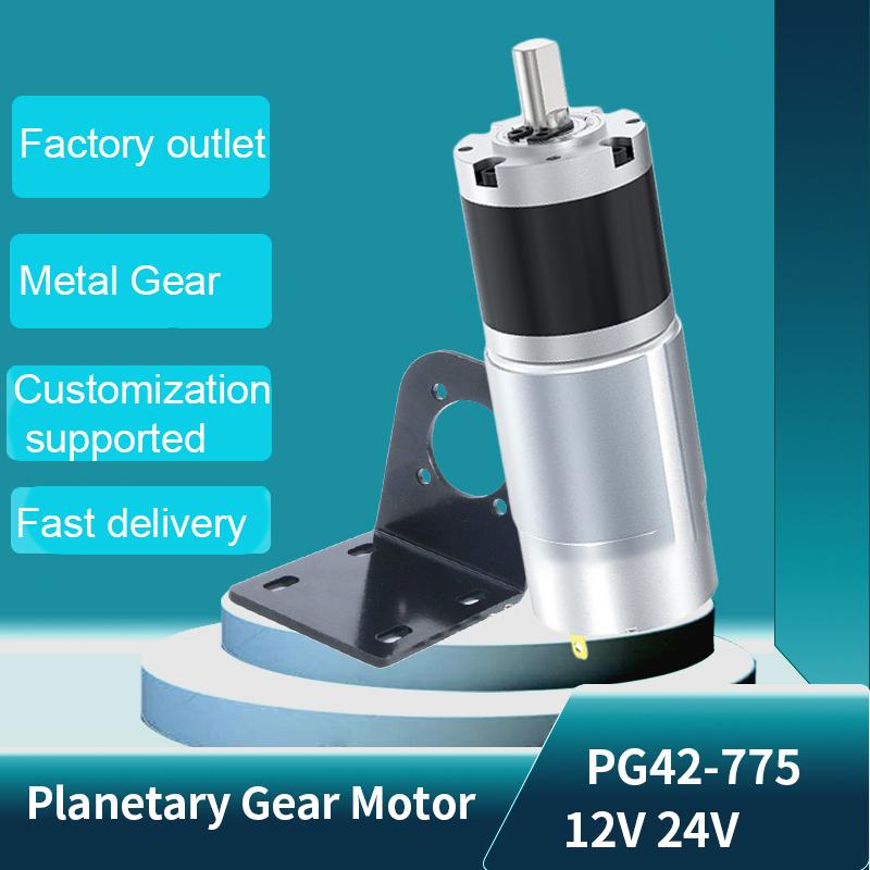 PG42-775 High Torque Planetary Gear Motor 12V 24V DC Brushed Motor 42mm Planetary Gearbox Low RPM Reversible RC Roller Automatic