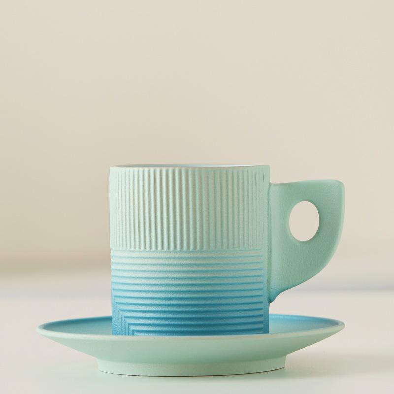 Gradual Change Ceramic Coffee Cup and Saucer Set High Value Afternoon Tea Cup Retro Rough Pottery Mug Latte Cup