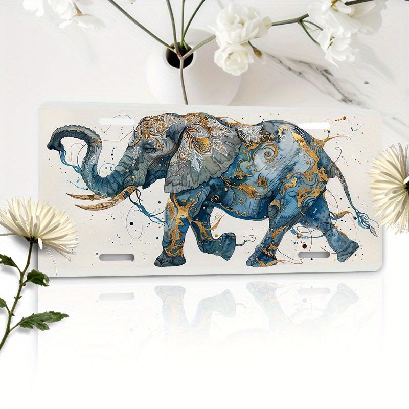 Pc D Flat Posters Car License PlateLight Beige ElephantIdeal for Home Decor Coffee Shop and Bar Decoration