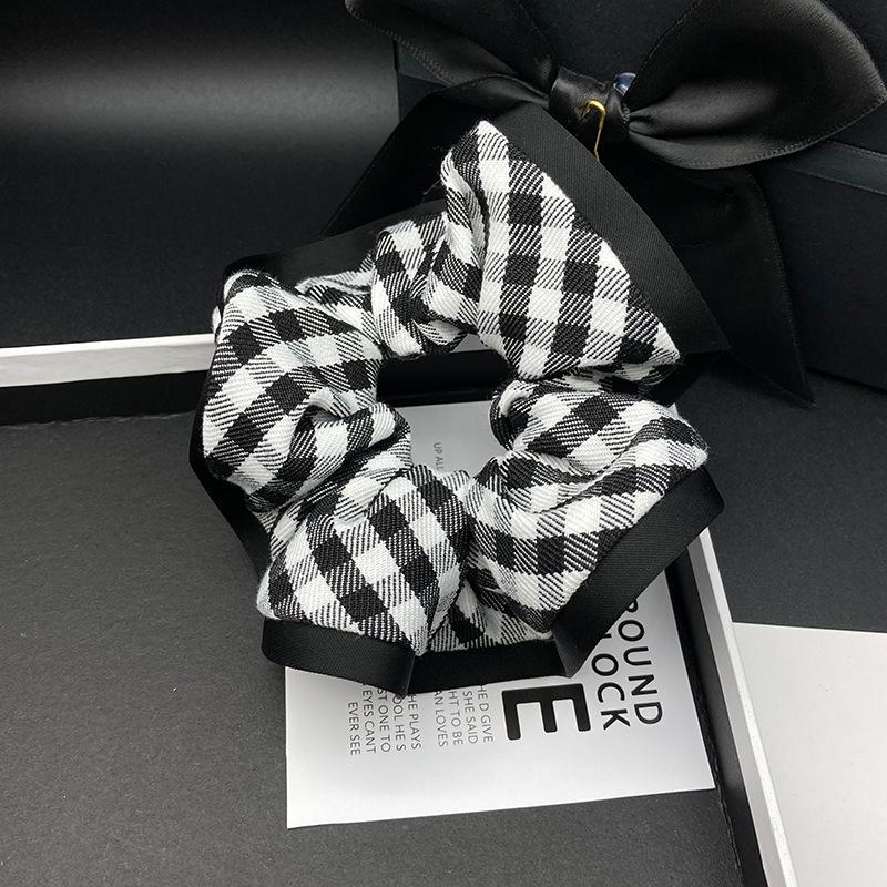 Elegant Black & White Plaid Hair Tie for Women - High-Class Bun & Low Ponytail Accessory