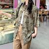 Summer New Green Women's Short Sleeved Chic Printed Loose Single Breasted Jacket Retro Versatile Ladies Shirt