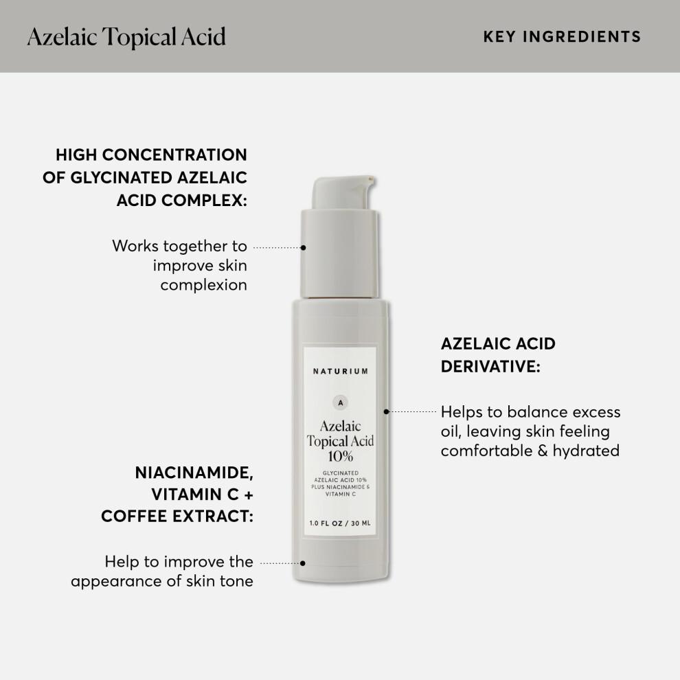 Naturium Acido Azelaico 10% per uso topico, Trattamento di bellezza per viso e cura della pelle con Niacinamide e Vitamina C, 28 g